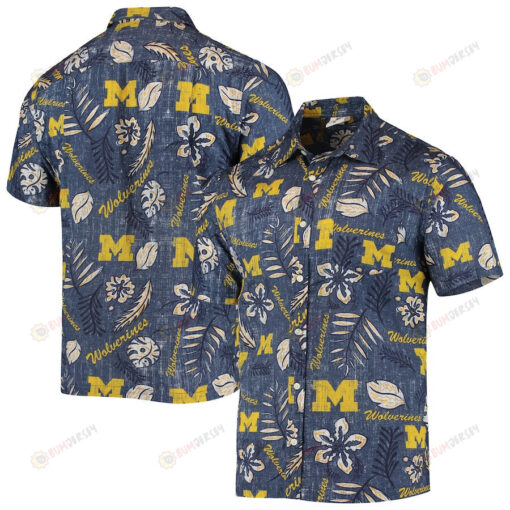 Michigan Wolverines Navy Vintage Floral Button-Up Hawaiian Shirt