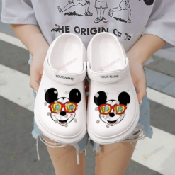 Mickey In Sunglasses Custom Name Crocs Classic Clogs Shoes In White - AOP Clog