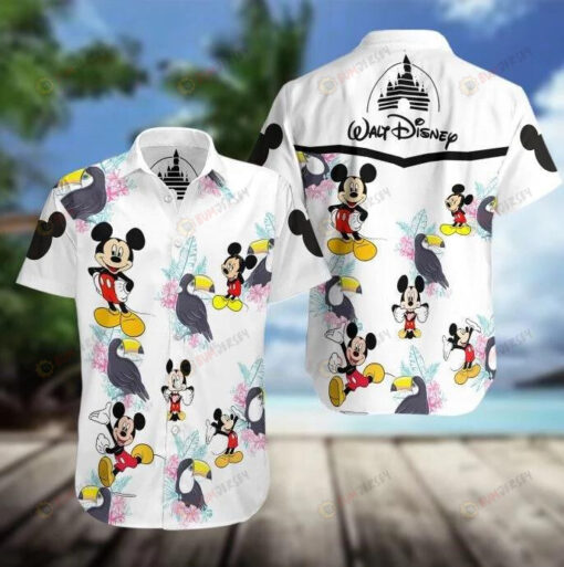 Mickey Mouse Disney Curved Hawaiian Shirt In White Pattern