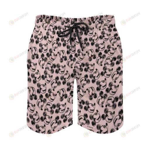 Mickey Mouse Head Pink Sketch Pattern Hawaiian Shorts Summer Shorts Men Shorts - Print Shorts