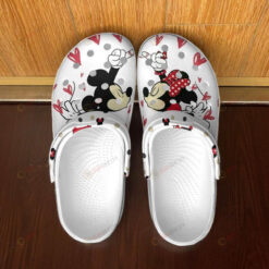 Mickey Mouse Heart Pattern Crocs Classic Clogs Shoes In White & Red - AOP Clog