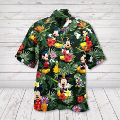 Mickey Mouse Hibicus In Green Hawaiian Shirt
