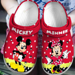 Mickey & Minnie W Bow Pattern Crocs Classic Clogs Shoes In Yellow & Red - AOP Clog
