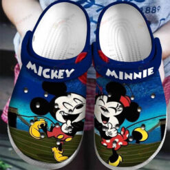 Mickey & Minnie W Outside Pattern Crocs Classic Clogs Shoes In Dark Blue - AOP Clog
