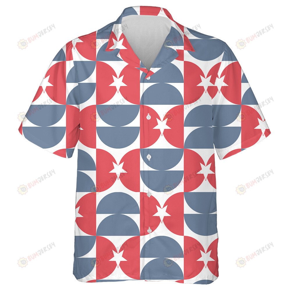 Mid Century Shape With Star USA Flag Colors Hawaiian Shirt