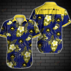 Midnight Oil Floral pattern Curved Hawaiian Shirt In Blue