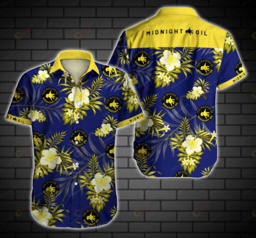 Midnight Oil Floral pattern Curved Hawaiian Shirt In Blue