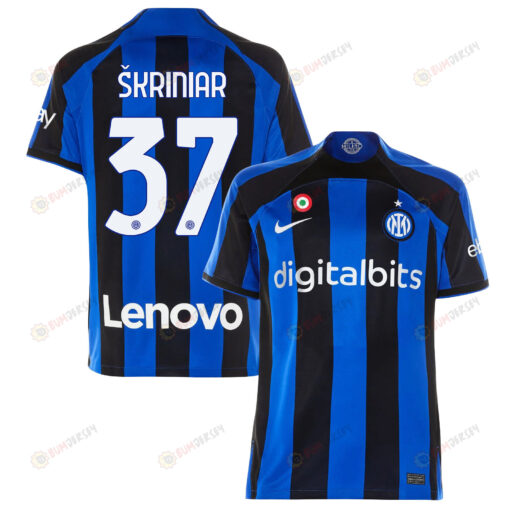 Milan ?kriniar 37 Inter Milan 2022/23 Home Men Jersey - Black/Blue Stripes