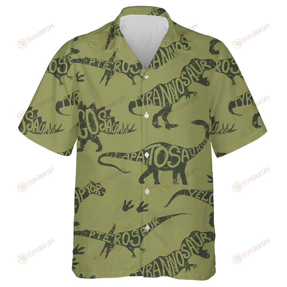 Military Green Camouflage With Different Kinds Of Dinosaur Hawaiian Shirt