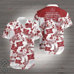 Miller High Life Red White Short Sleeve Curved Hawaiian Shirt Summer