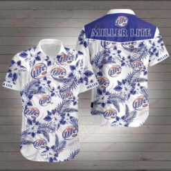 Miller Lite 3D White Blue Short Sleeve Curved Hawaiian Shirt