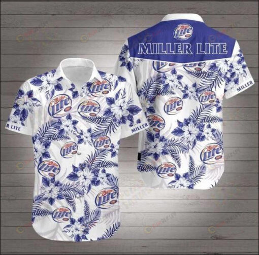 Miller Lite 3D White Blue Short Sleeve Curved Hawaiian Shirt