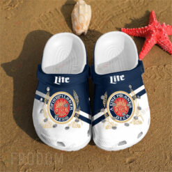 Miller Lite Logo Leaf Pattern Crocs Classic Clogs Shoes In Blue & White - AOP Clog
