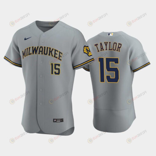 Milwaukee Brewers 15 Tyrone Taylor Road Team Gray Jersey Jersey