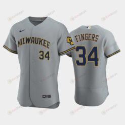 Milwaukee Brewers 34 Rollie Fingers Road Team Gray Jersey Jersey