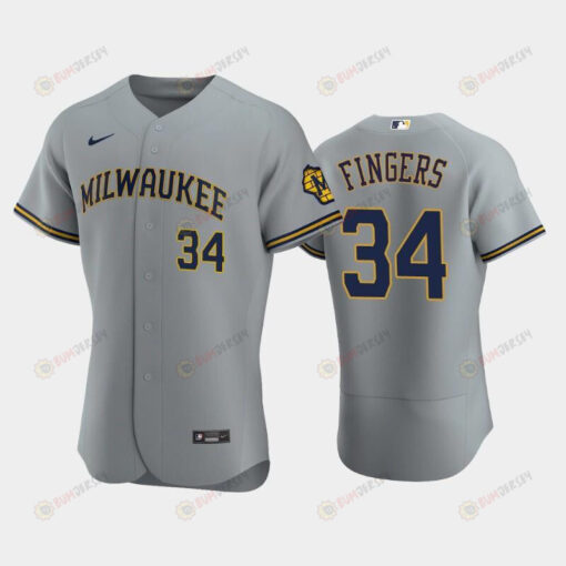 Milwaukee Brewers 34 Rollie Fingers Road Team Gray Jersey Jersey