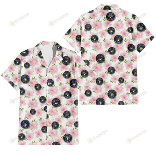 Milwaukee Brewers Light Pink Hibiscus White Background 3D Hawaiian Shirt