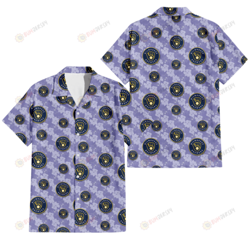 Milwaukee Brewers Light Purple Hibiscus Pattern Stripe Powder Purple 3D Hawaiian Shirt