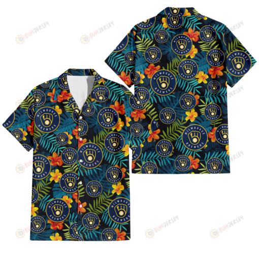 Milwaukee Brewers Orange Yellow Green Leaf Black Background 3D Hawaiian Shirt