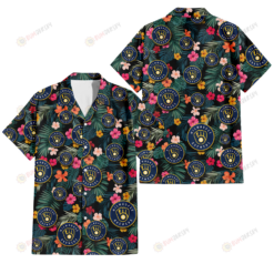 Milwaukee Brewers Pink Yellow Orange Hibiscus Big Tropical Leaf Black Background 3D Hawaiian Shirt