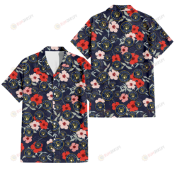 Milwaukee Brewers Red Pink White Hibiscus Black Background 3D Hawaiian Shirt