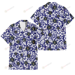 Milwaukee Brewers White Hibiscus Pattern Slate Blue Background 3D Hawaiian Shirt