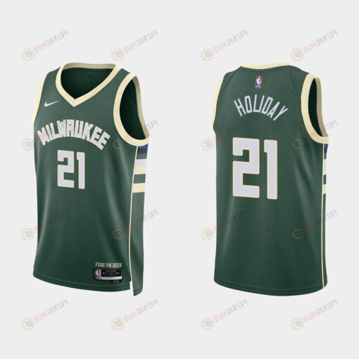 Milwaukee Bucks 21 Jrue Holiday 2022-23 Icon Edition Hunter Green Men Jersey