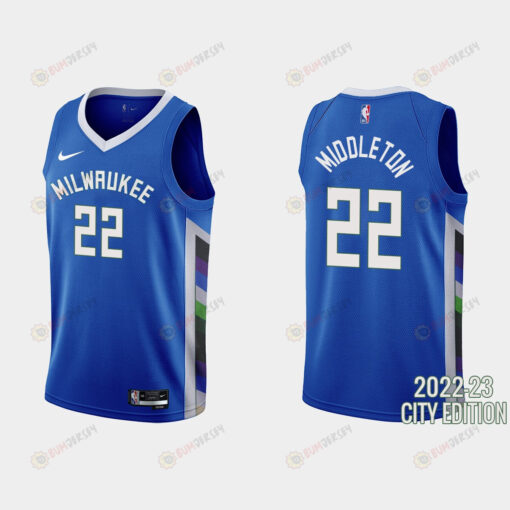 Milwaukee Bucks 22 Khris Middleton 2022-23 City Edition Blue Men Jersey