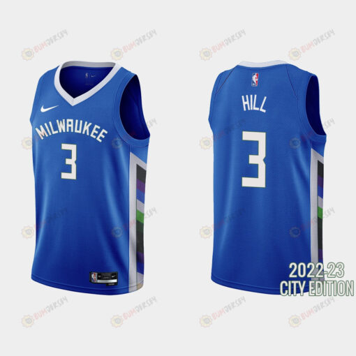 Milwaukee Bucks 3 George Hill 2022-23 City Edition Blue Men Jersey