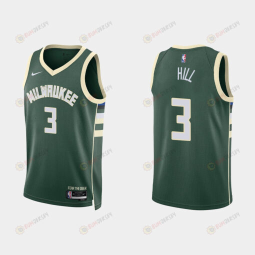 Milwaukee Bucks 3 George Hill 2022-23 Icon Edition Hunter Green Men Jersey