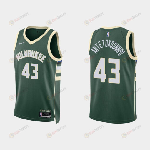 Milwaukee Bucks 43 Thanasis Antetokounmpo 2022-23 Icon Edition Hunter Green Men Jersey