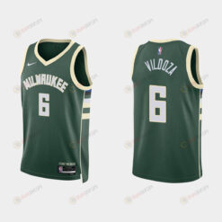 Milwaukee Bucks 6 Luca Vildoza 2022-23 Icon Edition Hunter Green Men Jersey