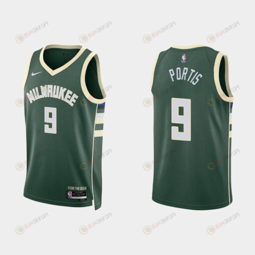 Milwaukee Bucks 9 Bobby Portis 2022-23 Icon Edition Hunter Green Men Jersey