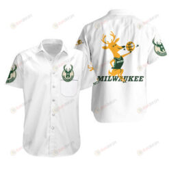 Milwaukee Bucks Giraffe Logo Pattern Curved Hawaiian Shirt In White & Green