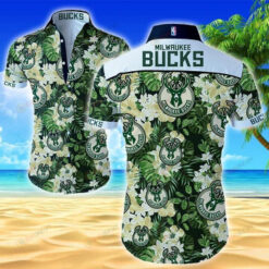Milwaukee Bucks Leaf & Flower Pattern Curved Hawaiian Shirt In Green