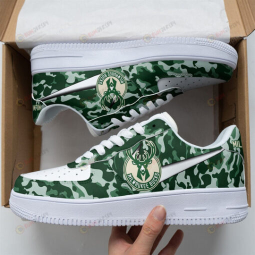 Milwaukee Bucks Logo Camo Pattern Green Air Force 1 Printed