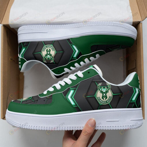 Milwaukee Bucks Logo Pattern Air Force 1 Printed In Green Black