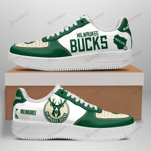 Milwaukee Bucks Logo Pattern Air Force 1 Printed In Green White