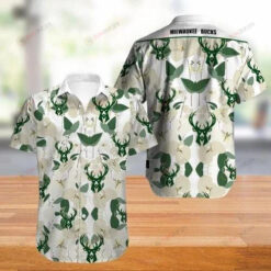 Milwaukee Bucks On White Green Curved Hawaiian Shirt