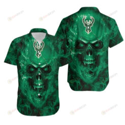 Milwaukee Bucks Skull Curved Hawaiian Shirt Short Sleeve