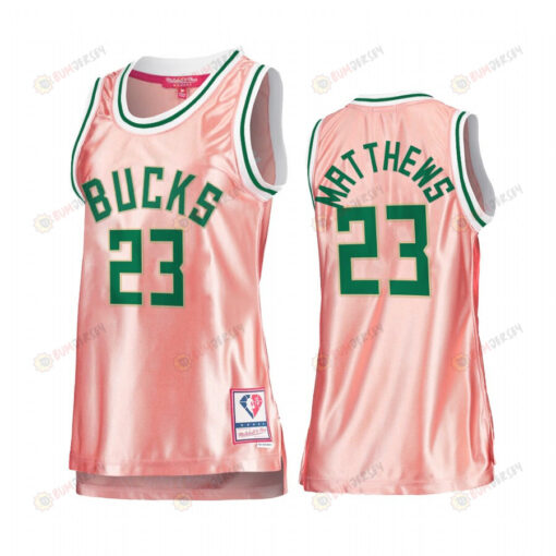 Milwaukee Bucks Wesley Matthews 23 Rose Gold Pink 75th Anniversary Women's Jersey