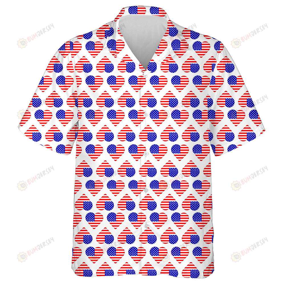 Minimalist Style Hearts From American Flags Pattern Hawaiian Shirt