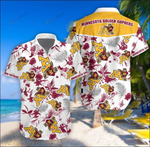 Minnesota Golden Gophers Flower And Leave Tropical ??3D Printed Hawaiian Shirt