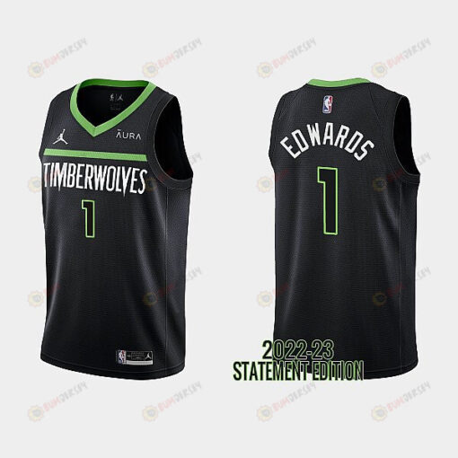 Minnesota Timberwolves Anthony Edwards 1 Black 2022-23 Statement Edition Men Jersey