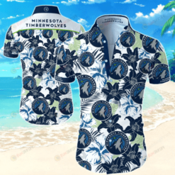 Minnesota Timberwolves Floral Pattern Curved Hawaiian Shirt In Blue