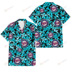 Minnesota Twins Blue Hibiscus Blue Coconut Tree Black Background 3D Hawaiian Shirt