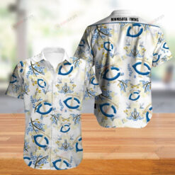 Minnesota Twins Leaf Pattern Curved Hawaiian Shirt In Blue & White