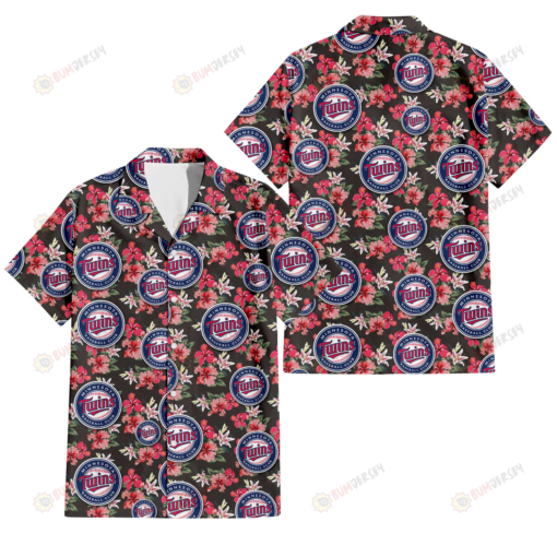 Minnesota Twins Pink Hibiscus Orchid Brown Background 3D Hawaiian Shirt