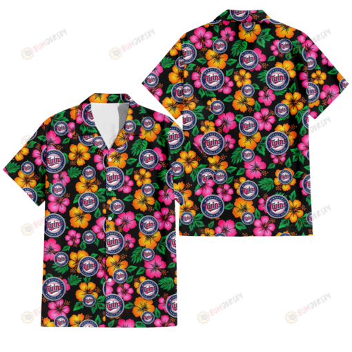 Minnesota Twins Pink Orange Black Background 3D Hawaiian Shirt