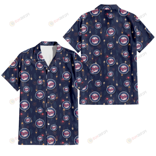 Minnesota Twins Small Hibiscus Buds Navy Background 3D Hawaiian Shirt